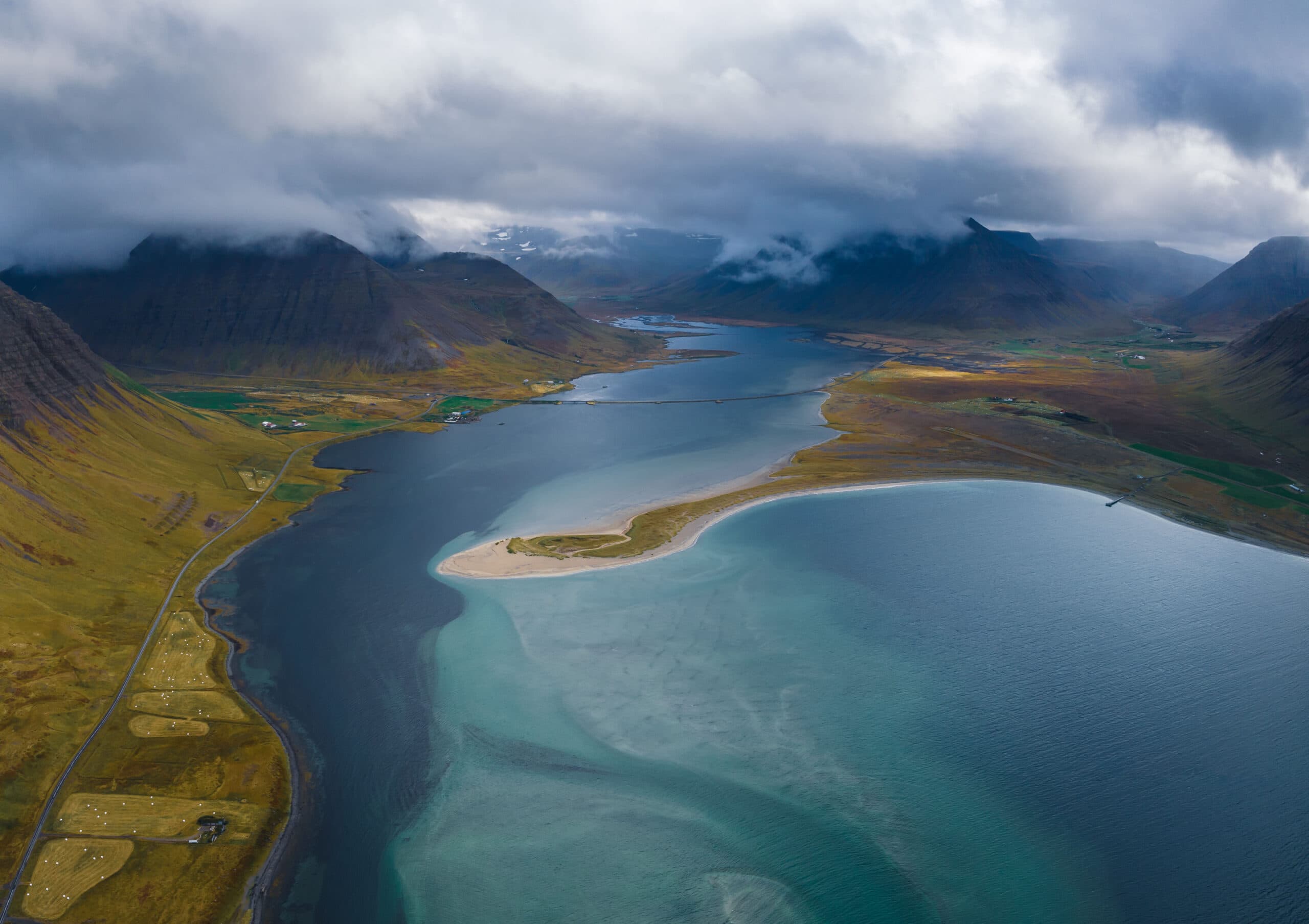 Helicopter flying over a mountain range